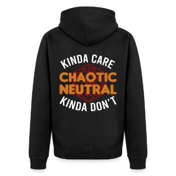 Funny RPG Gamer Kinda Care Chaotic Neutral Kinda D - Unisex Premium Bio Zip Hoodie - Schwarz - Hinten - Nico (187cm)