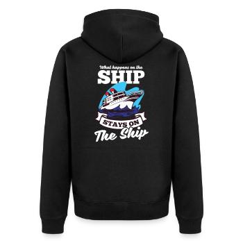 Kreuzfahrturlaub Was passiert auf dem Schiff Bleibt auf dem Schiff - Unisex Premium Bio Zip Hoodie - Schwarz - Hinten - Nico (187cm)