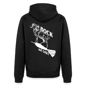 bock auf dart weiss - Unisex Premium Bio Zip Hoodie - Schwarz - Hinten - Nico (187cm)