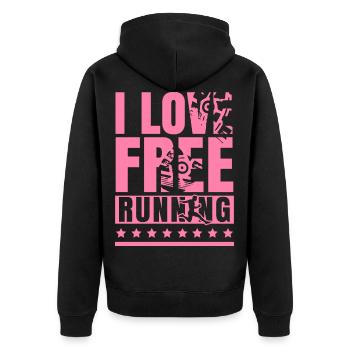 Ich liebe Parkour Frei Laufen Parkourläuferin Spor - Unisex Premium Bio Zip Hoodie - Schwarz - Hinten - Nico (187cm)