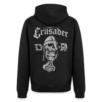 Crusader Wikinger Totenkopf - Unisex Premium Bio Zip Hoodie - Schwarz - Hinten - Nico (187cm)
