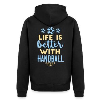 Das Leben ist besser mit Handballtorwart Deutschla - Unisex Premium Bio Zip Hoodie - Schwarz - Hinten - Nico (187cm)