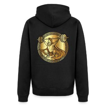 Spartaner Workout Gym Fitness Geschenkidee - Unisex Premium Bio Zip Hoodie - Schwarz - Hinten - Nico (187cm)