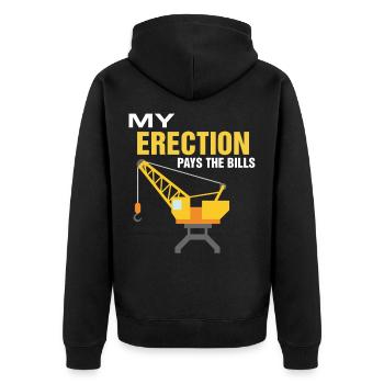 Meine Erektion bezahlt die Rechnungen Rigger Ölfel - Unisex Premium Bio Zip Hoodie - Schwarz - Hinten - Nico (187cm)