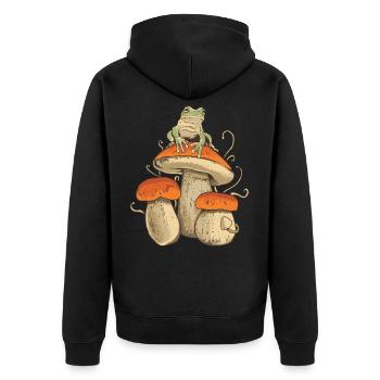 Mushroom Mushroom Picker Mushrooms Frog Mushroom Seeker Nature - Unisex Premium Organic Zip Hoodie - black - Back - Nico (187cm)