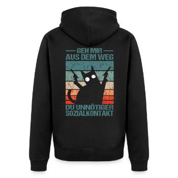 Geh Mir aus dem Weg du unnötiger Sozialkontakt - Unisex Premium Bio Zip Hoodie - Schwarz - Hinten - Nico (187cm)