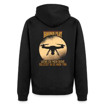 Drohne Drohnen Pilot - Unisex Premium Bio Zip Hoodie - Schwarz - Hinten - Nico (187cm)