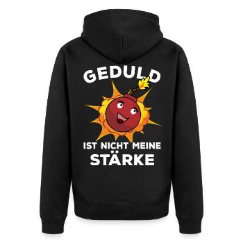 Geduld ist nicht meine Stärke Granate Zündschnur - Unisex Premium Bio Zip Hoodie - Schwarz - Hinten - Nico (187cm)