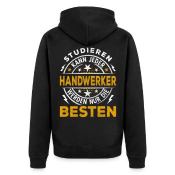 Handwerker Lustiger Spruch Studieren kann jeder - Unisex Premium Bio Zip Hoodie - Schwarz - Hinten - Nico (187cm)