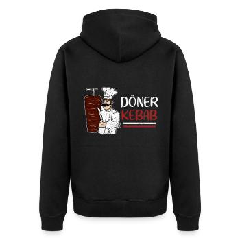 Döner Kebab Dürum Dönerladen Dönerspieß - Unisex Premium Bio Zip Hoodie - Schwarz - Hinten - Nico (187cm)