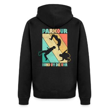 Parkour Freerunner Traceur Le Parcour parkourshirt - Unisex Premium Bio Zip Hoodie - Schwarz - Hinten - Nico (187cm)