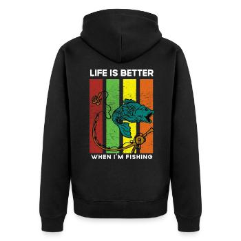 Angeln Angler Fischen Fischer Fische Angelrute - Unisex Premium Bio Zip Hoodie - Schwarz - Hinten - Nico (187cm)