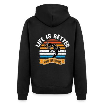 Angeln Angler Fischen Fischer Fische Angelrute - Unisex Premium Bio Zip Hoodie - Schwarz - Hinten - Nico (187cm)