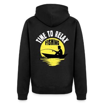 Angeln Angler Fischen Fischer Fische Angelrute - Unisex Premium Bio Zip Hoodie - Schwarz - Hinten - Nico (187cm)