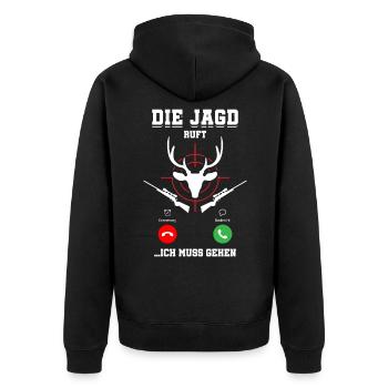 Die Jagd Ruft An Jäger - Unisex Premium Bio Zip Hoodie - Schwarz - Hinten - Nico (187cm)