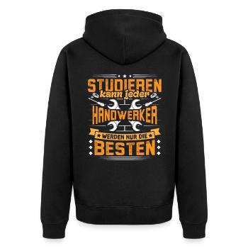 Handwerker Studieren kann jeder - Unisex Premium Bio Zip Hoodie - Schwarz - Hinten - Nico (187cm)