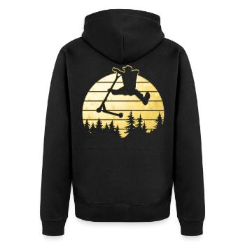 Cooles Stunt Scooter Design Im Gold Look - Unisex Premium Bio Zip Hoodie - Schwarz - Hinten - Nico (187cm)