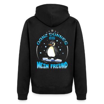 Dünnes Eis mein Freund Pinguin - Unisex Premium Bio Zip Hoodie - Schwarz - Hinten - Nico (187cm)