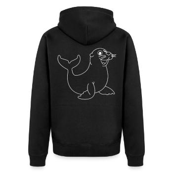 Seerobbe Seekuh Süß Robbe - Unisex Premium Bio Zip Hoodie - Schwarz - Hinten - Nico (187cm)