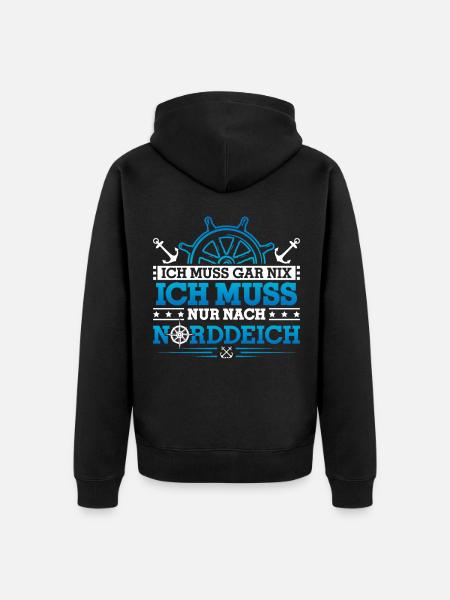 Norddeich Ich muss nur an die Nordsee - Unisex Premium Bio Zip Hoodie - Schwarz