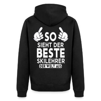 Skilehrer Spruch - Unisex Premium Bio Zip Hoodie - Schwarz - Hinten - Nico (187cm)