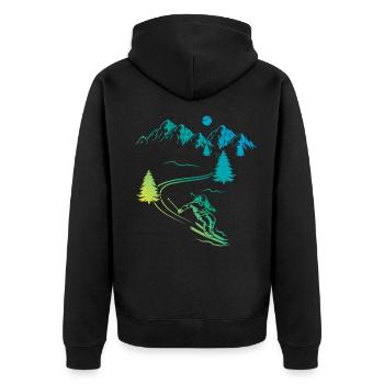 Skifahren Abfahrt Berg Wintersport - Unisex Premium Bio Zip Hoodie - Schwarz - Hinten - Nico (187cm)