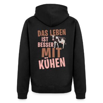Kuh Kühe Rind Spruch Bauer Landwirt Leben Geschenk - Unisex Premium Bio Zip Hoodie - Schwarz - Hinten - Nico (187cm)