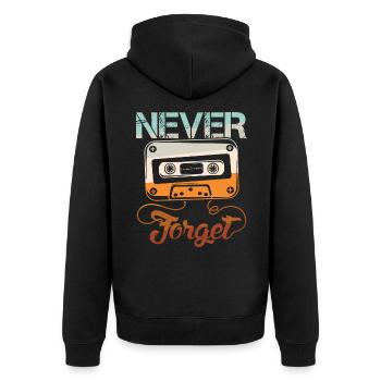 Never Forget Kasette Old School - Unisex Premium Bio Zip Hoodie - Schwarz - Hinten - Nico (187cm)
