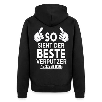 Verputzer Spruch - Unisex Premium Bio Zip Hoodie - Schwarz - Hinten - Nico (187cm)