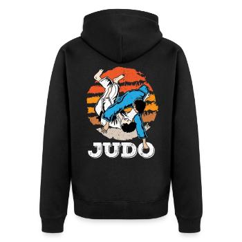 Judo Kampfsport Judokämpfer Kämpfen Kinderjudo - Unisex Premium Bio Zip Hoodie - Schwarz - Hinten - Nico (187cm)