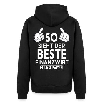 Finanzwirt Spruch - Unisex Premium Bio Zip Hoodie - Schwarz - Hinten - Nico (187cm)