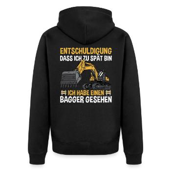 Ich Habe Einen Bagger Gesehen - Unisex Premium Bio Zip Hoodie - Schwarz - Hinten - Nico (187cm)