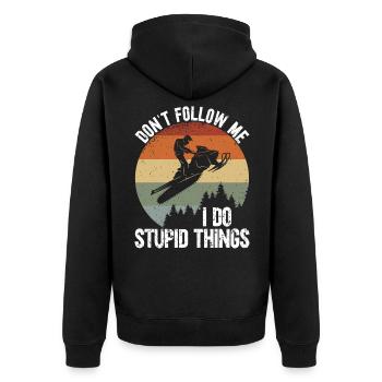 I Do Stupid Things - Unisex Premium Bio Zip Hoodie - Schwarz - Hinten - Nico (187cm)