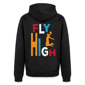 Baskettball Korb werfen Dunk Dunken Baskettballer - Unisex Premium Bio Zip Hoodie - Schwarz - Hinten - Nico (187cm)
