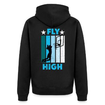 Baskettball Korb werfen Dunk Dunken Baskettballer - Unisex Premium Bio Zip Hoodie - Schwarz - Hinten - Nico (187cm)