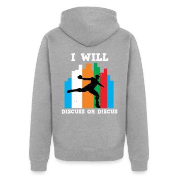 Diskuswerfen Diskuswurf Leichtathletik Diskus - Unisex Premium Bio Zip Hoodie - Grau meliert - Hinten - Nico (187cm)