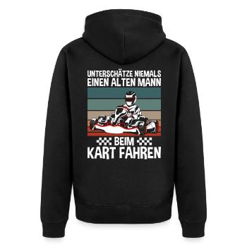 Alter Mann Beim Kart Fahren - Unisex Premium Bio Zip Hoodie - Schwarz - Hinten - Nico (187cm)