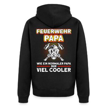 Feuerwehr Papa Feuerwehrmann Spruch Papa - Unisex Premium Bio Zip Hoodie - Schwarz - Hinten - Nico (187cm)