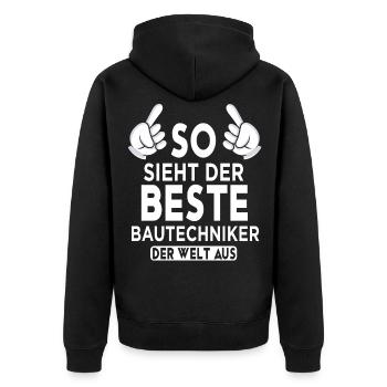 Bautechniker Spruch - Unisex Premium Bio Zip Hoodie - Schwarz - Hinten - Nico (187cm)