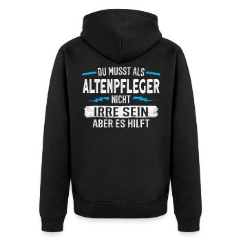Altenpflege Altenpfleger Pflegepersonal Pfleger - Unisex Premium Bio Zip Hoodie - Schwarz - Hinten - Nico (187cm)