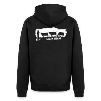 Ich und mein Team Kuh Kühe Bauernhof Landwirt - Unisex Premium Bio Zip Hoodie - Schwarz - Hinten - Nico (187cm)
