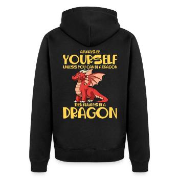 Sei ein Drache und sprühe Feuer Babydrache - Unisex Premium Bio Zip Hoodie - Schwarz - Hinten - Nico (187cm)