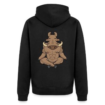 Warzenschwein Geschenk Männer Yoga Meditation - Unisex Premium Bio Zip Hoodie - Schwarz - Hinten - Nico (187cm)