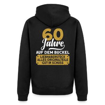 60 Jahre auf dem Buckel Lustiges 60. Geburtstag - Unisex Premium Bio Zip Hoodie - Schwarz - Hinten - Nico (187cm)