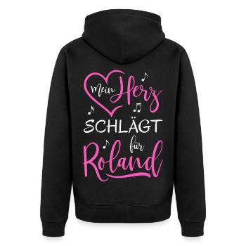 Mein Herz schlägt für Roland - Unisex Premium Bio Zip Hoodie - Schwarz - Hinten - Nico (187cm)
