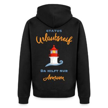 Amrum, kultiger Leuchtturm Norddorf, Urlaubsreif - Unisex Premium Bio Zip Hoodie - Schwarz - Hinten - Nico (187cm)
