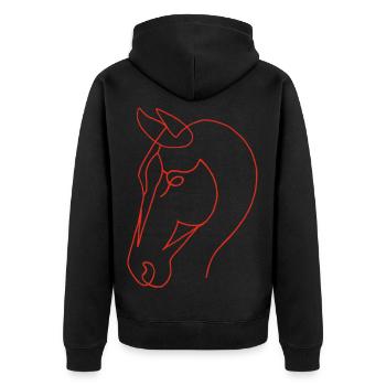 Skizze des roten Pferdes - Unisex Premium Bio Zip Hoodie - Schwarz - Hinten - Nico (187cm)