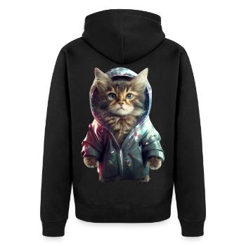 Space Cat - Unisex Premium Organic Zip Hoodie - black - Back - Nico (187cm)