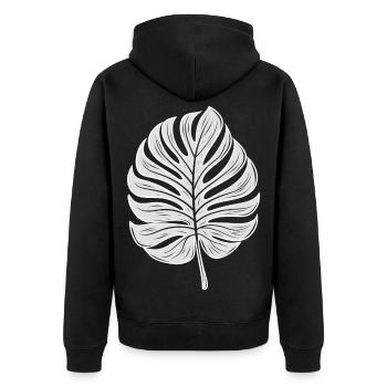 Cool Monstera Leaf, Plants Motif - Unisex Premium Organic Zip Hoodie - black - Back - Nico (187cm)