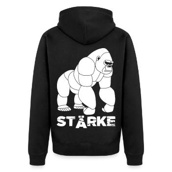 Gorilla-Stärke - Unisex Premium Bio Zip Hoodie - Schwarz - Hinten - Nico (187cm)